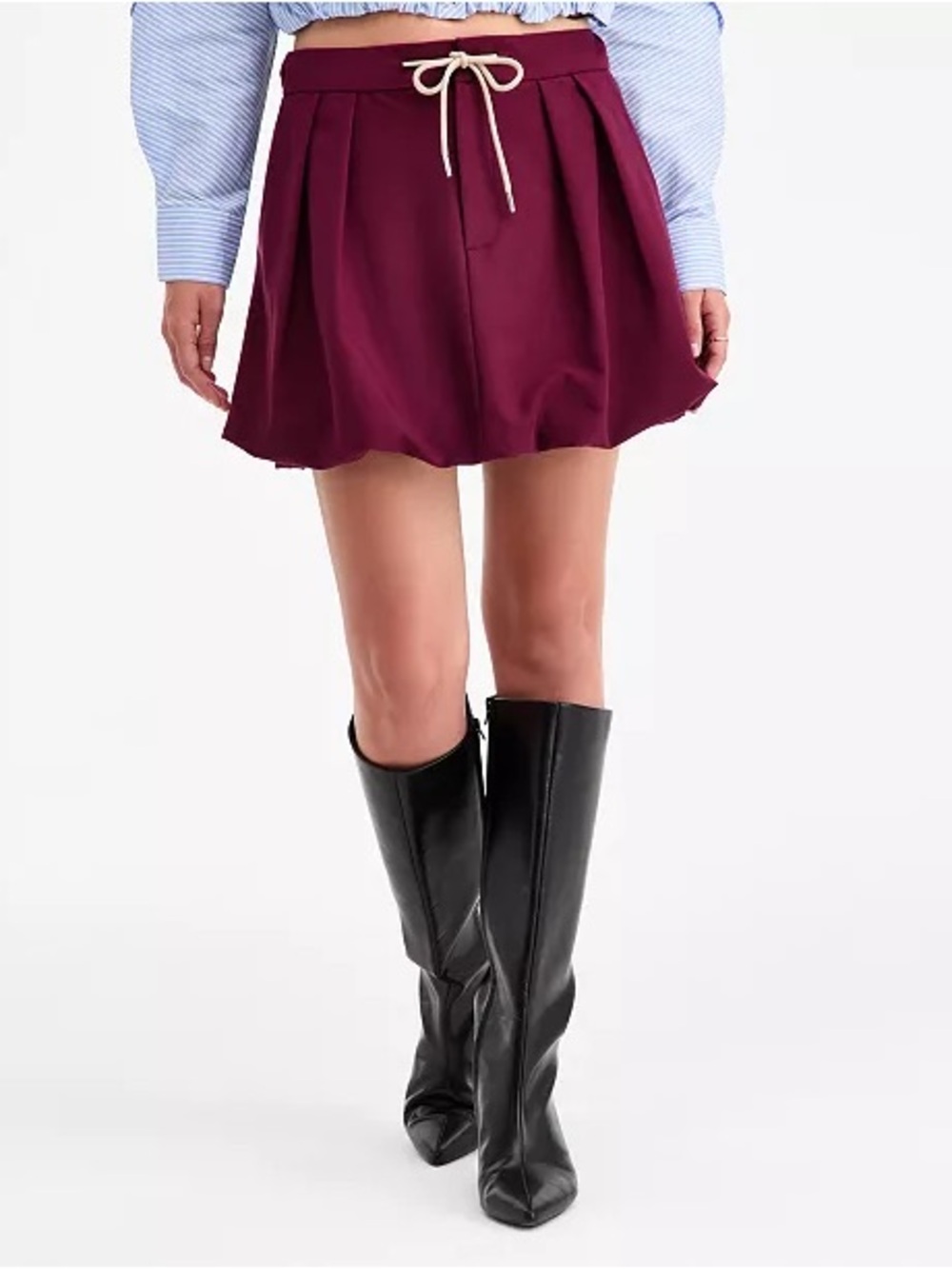 BAR III PLEATED DRAWSTRING BUBBLE MINI SKIRT XS BURGUNDY